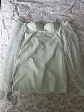 Mint Mesh Sleeve Mini Dress